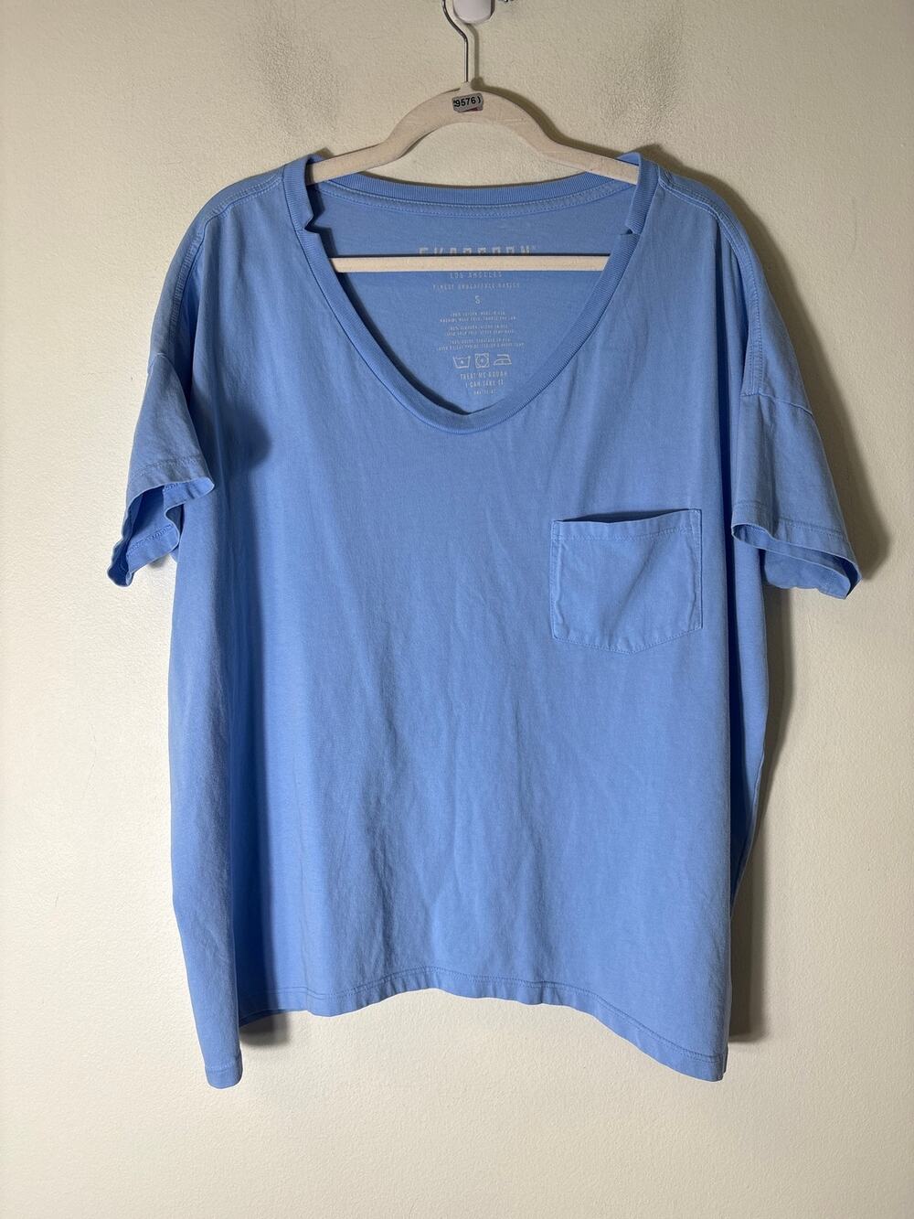 Skargorn Light Blue Boat Neck Short Sleeve Cotton Tee Sz S